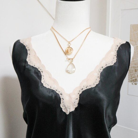 Black Satin Slip Dress w/ Ivory Lace Trim 🐈‍⬛ ADDITION ELLE Plus Size - Picture 2 of 8